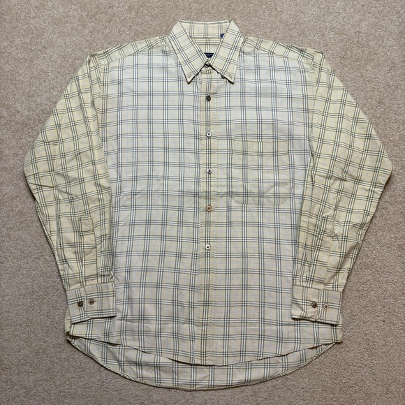 Burberry London Other - Burberry London Shirt Mens Medium‎ Beige Plaid Twill Button Down LS USA Distress